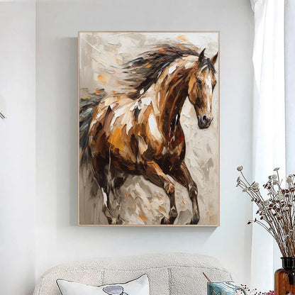 Large Abstract Horse Oil Painting on Canvas 100% Hand Painted Running Horses Art Original Animal Painting,Brown Horse Living Room Home Decor