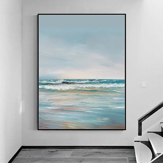 Large Ocean Seascape Oil Painting On Canvas Original Sea Art Sea Landscape Painting Sea Level Abstract Oil Painting Living room Wall Decor