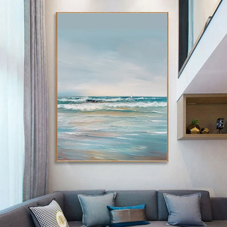 Large Ocean Seascape Oil Painting On Canvas Original Sea Art Sea Landscape Painting Sea Level Abstract Oil Painting Living room Wall Decor