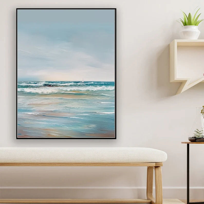 Large Ocean Seascape Oil Painting On Canvas Original Sea Art Sea Landscape Painting Sea Level Abstract Oil Painting Living room Wall Decor