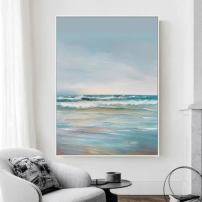 Large Ocean Seascape Oil Painting On Canvas Original Sea Art Sea Landscape Painting Sea Level Abstract Oil Painting Living room Wall Decor