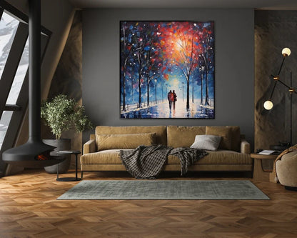 Couple Oil Painting 100% Handmade Lovers Painting Walking Lovers Textured Painting Acrylic Abstract Painting Tree Art Romantic Art