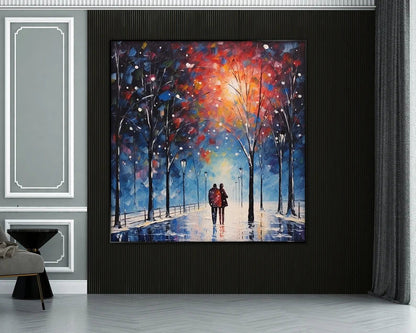 Couple Oil Painting 100% Handmade Lovers Painting Walking Lovers Textured Painting Acrylic Abstract Painting Tree Art Romantic Art