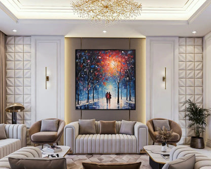 Couple Oil Painting 100% Handmade Lovers Painting Walking Lovers Textured Painting Acrylic Abstract Painting Tree Art Romantic Art