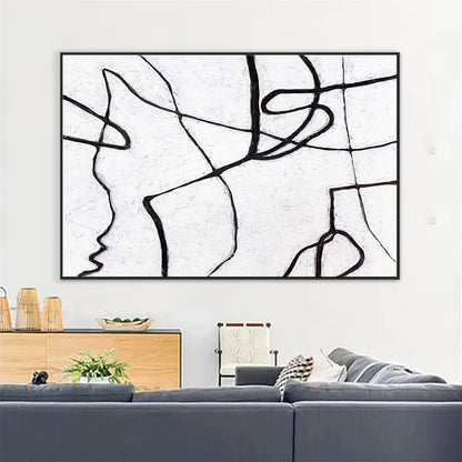 Handmade Oil Painting Simple And Bold Lines And Texture Large Original Abstract Minimalism Painting Black And White Modern Canvas Wall Art?Line Art Foe Home Decor