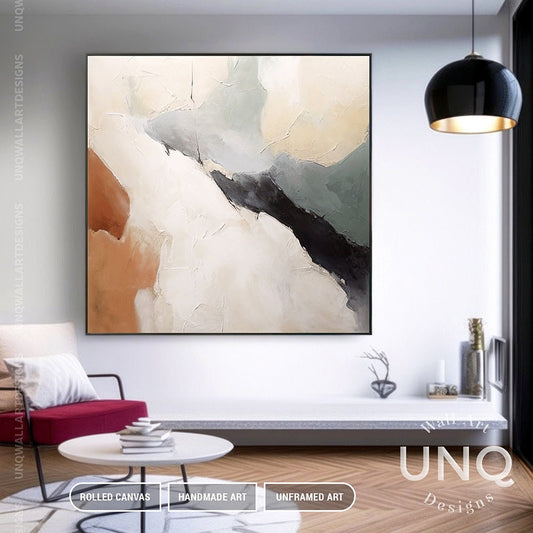 Handmade Oil Painting Large Minimalist Abstract Painting Beige Brown Canvas Wall Art Original Handmade Minimal Artwork For Large Wall Decor Fancy Wall Art