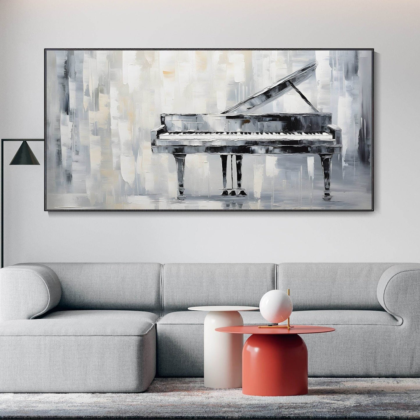 Hand Painted Large Original Piano Oil Painting Abstract High Quality Grey Wall Art Contemporary Artwork Modern Texture Living Room Deco Customizable Gift