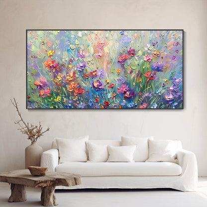 Hand Painted Original Spring Blooming Flower Field Oil Painting Modern Hand Splendid Floral Texture Art Boho Style Home Decor Custom Girl Birthday Gift