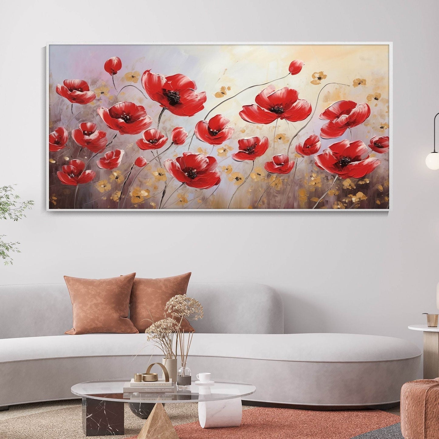 Hand Painted Abstract Red Flower Oil Painting Blooming Flower Texture Wall Art Beautiful Plants Elegant Home Decor Romantic Birthday Gift