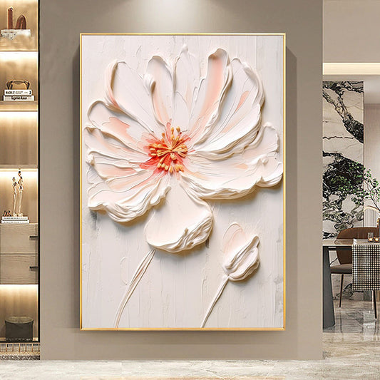 Hand Painted Original White Pink Flower Oil Painting On Canvas Texture Flower Painting Abstract Pink Flower Ar Custom Painting Living Room Wall Decor