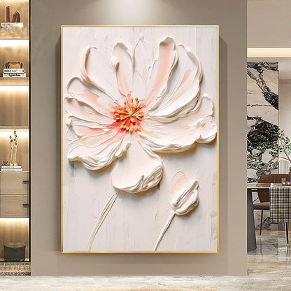 Hand Painted Original White Pink Flower Oil Painting On Canvas Texture Flower Painting Abstract Pink Flower Ar Custom Painting Living Room Wall Decor