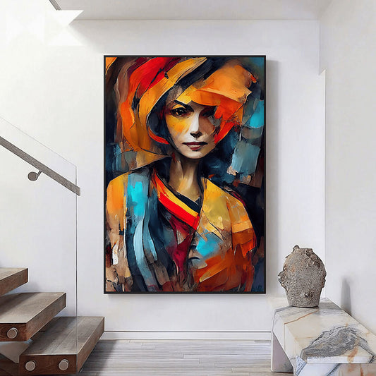 Handmade Oil Painting Colorful Woman Abstract Painting Yellow And Blue Acrylic Painting On Canvas Figure Painting Modern Art Wall Art For Home Decor