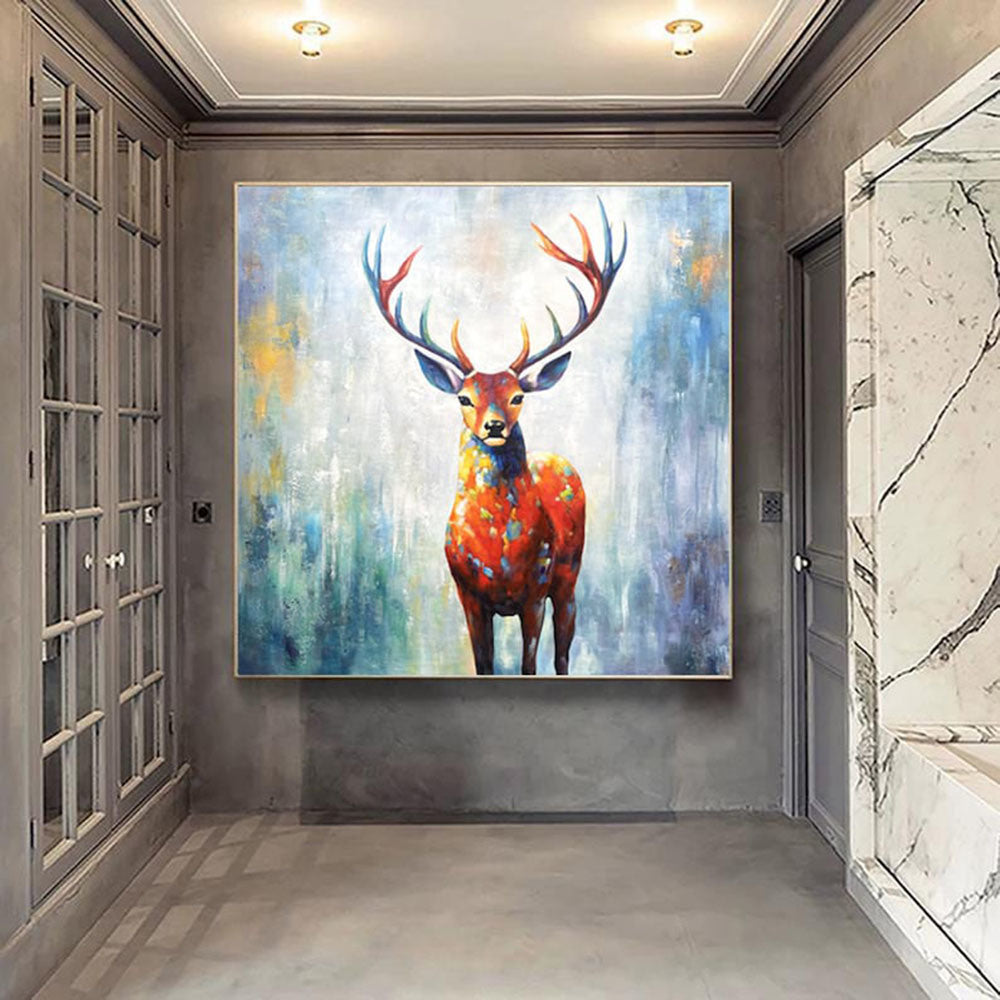 Hand Painted Abstract Deer Oil Painting On Canvas Textured Wall Art Animal Painting Textured Painting Abstract Wall Art Textured Wall Decor Gift