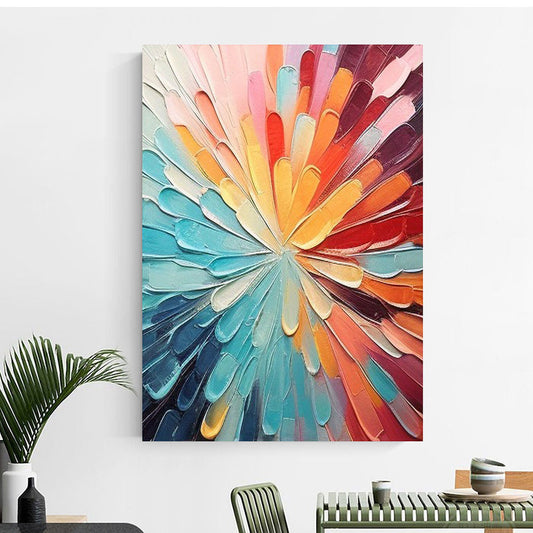 Handmade Oil Painting Large Textured Floral Wall Art Boho Wall Decor Rainbow Oil Painting Original Painting Neon Colorful Flower Petals Abstract Wall Art