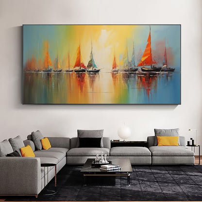 Abstract Nautical Oil Painting On Canvas Large Wall Art Original Sunset Ocean Landscape Art Custom Painting Minimalist Living Room Decor