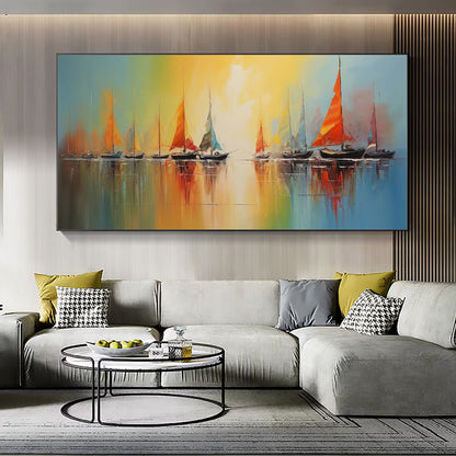 Abstract Nautical Oil Painting On Canvas Large Wall Art Original Sunset Ocean Landscape Art Custom Painting Minimalist Living Room Decor