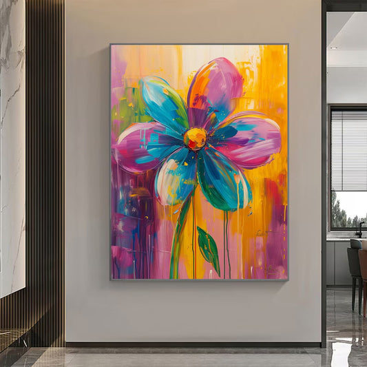 Abstract Colorful Flower Oil Painting on Canvas, Large Wall Art Original Floral Art, Custom Painting Living Room Home Décor Gift Fancy Art