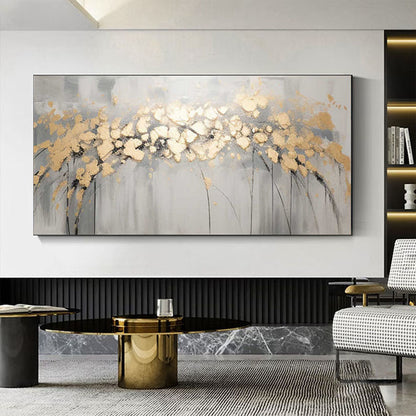 Tree with Golden Leaves 100% Handmade Gold Leaf Textured Painting Acrylic Abstract Oil Painting Wall Decor Living Room Golden Nature