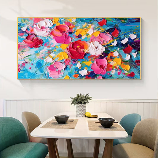 Original Blooming Floral Oil Painting on Canvas Large Abstract Colorful Flower Painting Modern Textured Wall Art  Living Room Wall Decor