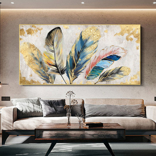 Hand Painted Original Animal Feather Oil Painting On Canvas Abstract Colorful Feather Canvas Wall Art Modern Minimalist Artwork For Living Room Bedroom