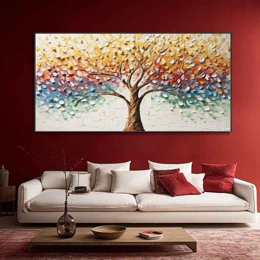 Hand Painted Flower Tree Oil Painting Abstract Life Colorful Tree Canvas Artwork Hand Heavy Texture Botanical Natural Landscape Home Wall Decor Gift For Mother