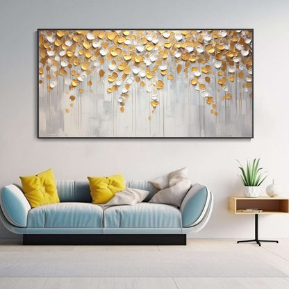 Hand Painted Golden Texture Knife Painting Abstract Autumn Leaves Landscape Oil Painting Home Wall Deco Original Modern Light Luxury Housewarming Gift