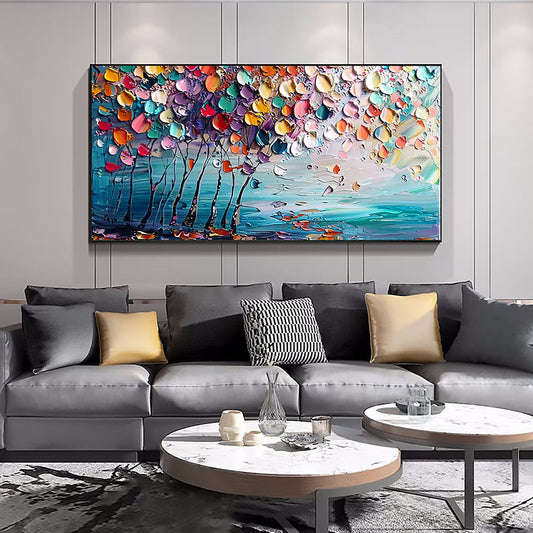 Hand Painted Oil Painting Abstract Colorful Floral Canvas Wall Art Thick Textured Petal Knife Painting Contemporary Home Decor Customized Sofa Artwork