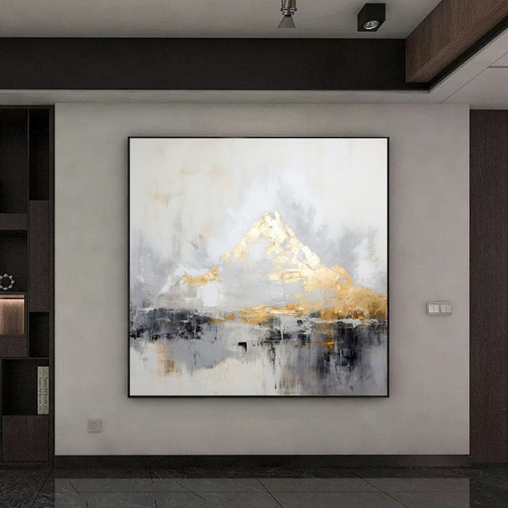 Hand Painted Minimalist Abstract Mountain Oil Painting Extra Large Landscape Wall Art Gray Gold Canvas Painting On Canvas Large Wall Art Living Room Painting