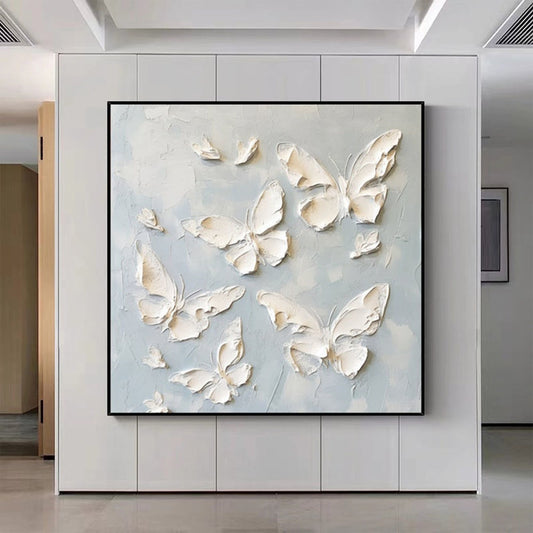 Hand Painted Blue Wall Animal Oil Painting Canvas Wall Art White Beautiful Butterfly Textured Art Custom Butterfly Painting Butterfly Wall Art Minimalist Home Decor