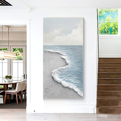 Handmade Oil Painting Light Blue Seascape Painting Textured Art White Sea Wave Gray Beach Abstract Painting Original Acrylic Painting Large Wall Art