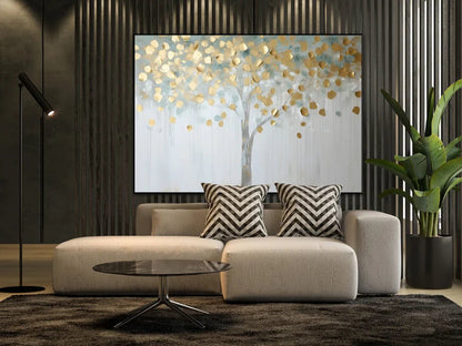 Golden Tree 100% Handmade Gold Leaf Tree Tree Leaves Textured Painting Acrylic Abstract Oil Painting Wall Decor Living Room Modern