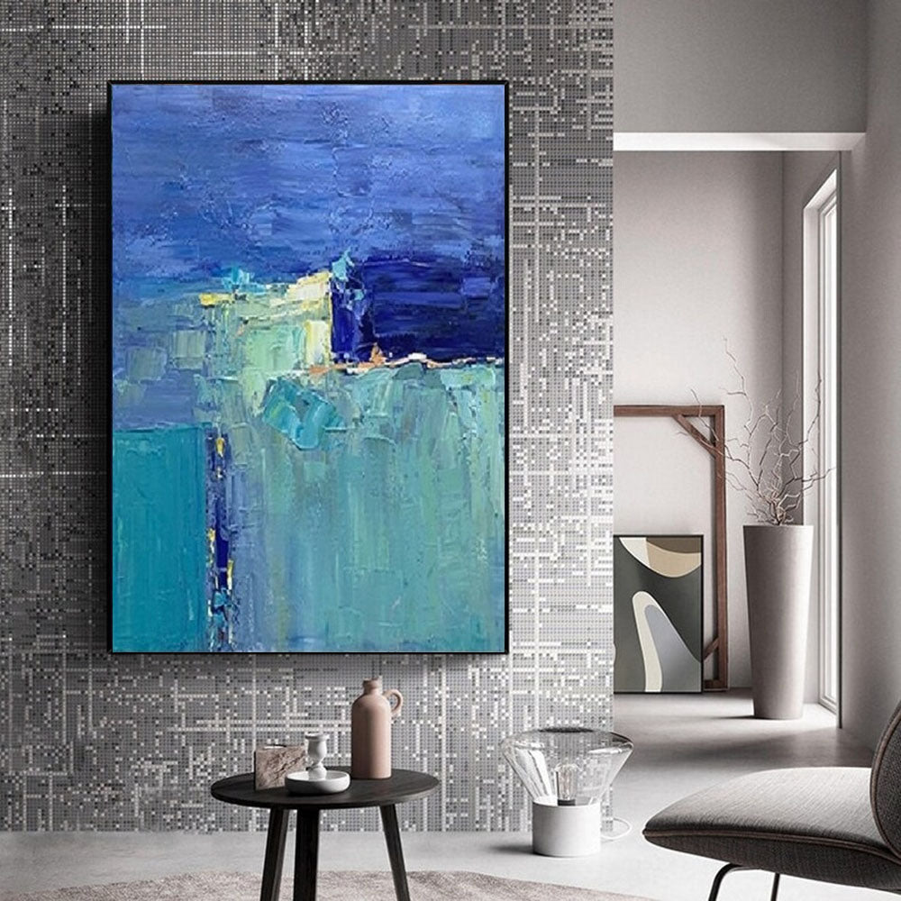 Abstract Oil Painting On Canvas Modern Blue Oil Painting Hand Painted Large Wall Art For Home Decor