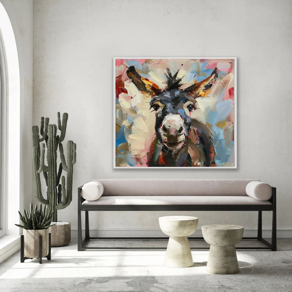 Donkey Portrait Canvas Painting Farm Animals Original Canvas Art Kids Room Decor Christmas Gifts