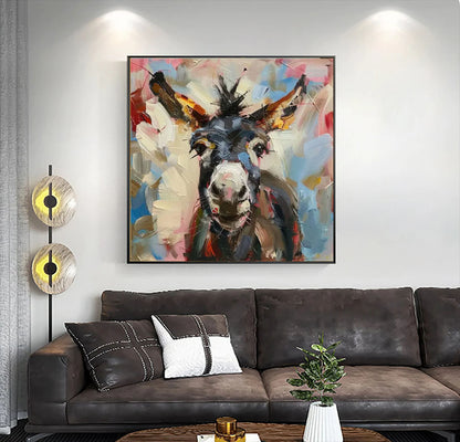 Donkey Portrait Canvas Painting Farm Animals Original Canvas Art Kids Room Decor Christmas Gifts