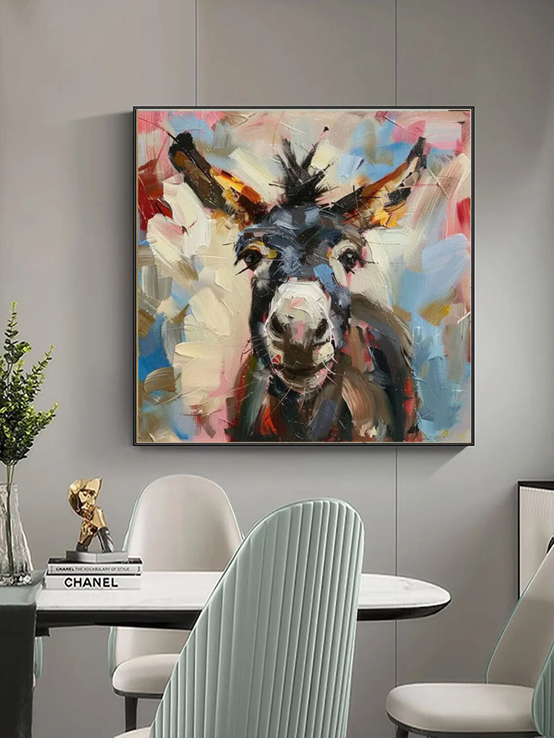 Donkey Portrait Canvas Painting Farm Animals Original Canvas Art Kids Room Decor Christmas Gifts