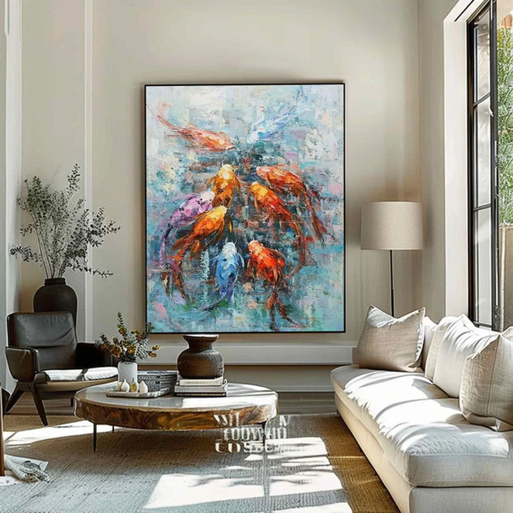 Personalized Gifts Koi Fish Oil Painting Goldfish Original Fine Art Animals Oil Artwork Fish Wall Art Decor Gifts for Friends