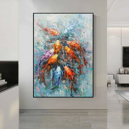 Personalized Gifts Koi Fish Oil Painting Goldfish Original Fine Art Animals Oil Artwork Fish Wall Art Decor Gifts for Friends