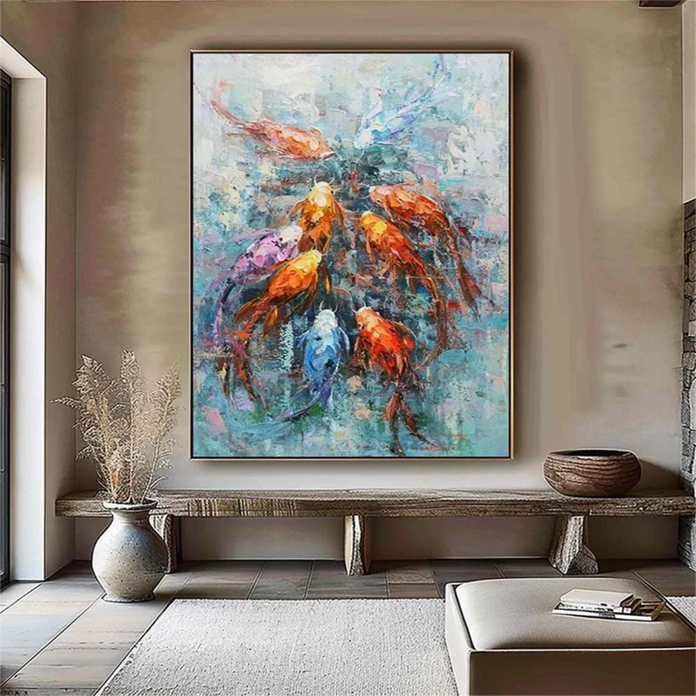 Personalized Gifts Koi Fish Oil Painting Goldfish Original Fine Art Animals Oil Artwork Fish Wall Art Decor Gifts for Friends