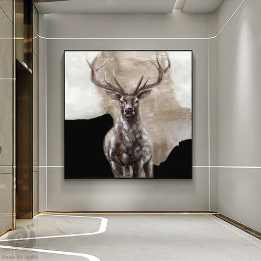 Large Abstract Deer Oil Painting on Canvas Original Hand-painted Stag Canvas Wall Art Modern Animal Painting for Living Room