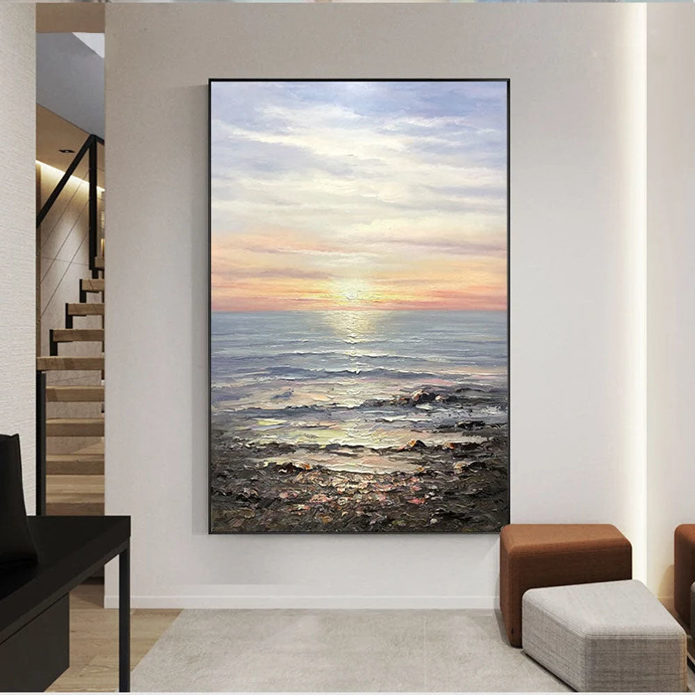 Ocean Painting Large Coastal Painting On Canvas Sea Landscape Painting Large Wall Sky Sea Painting Sea Level Painting Of Sunrise Landscape