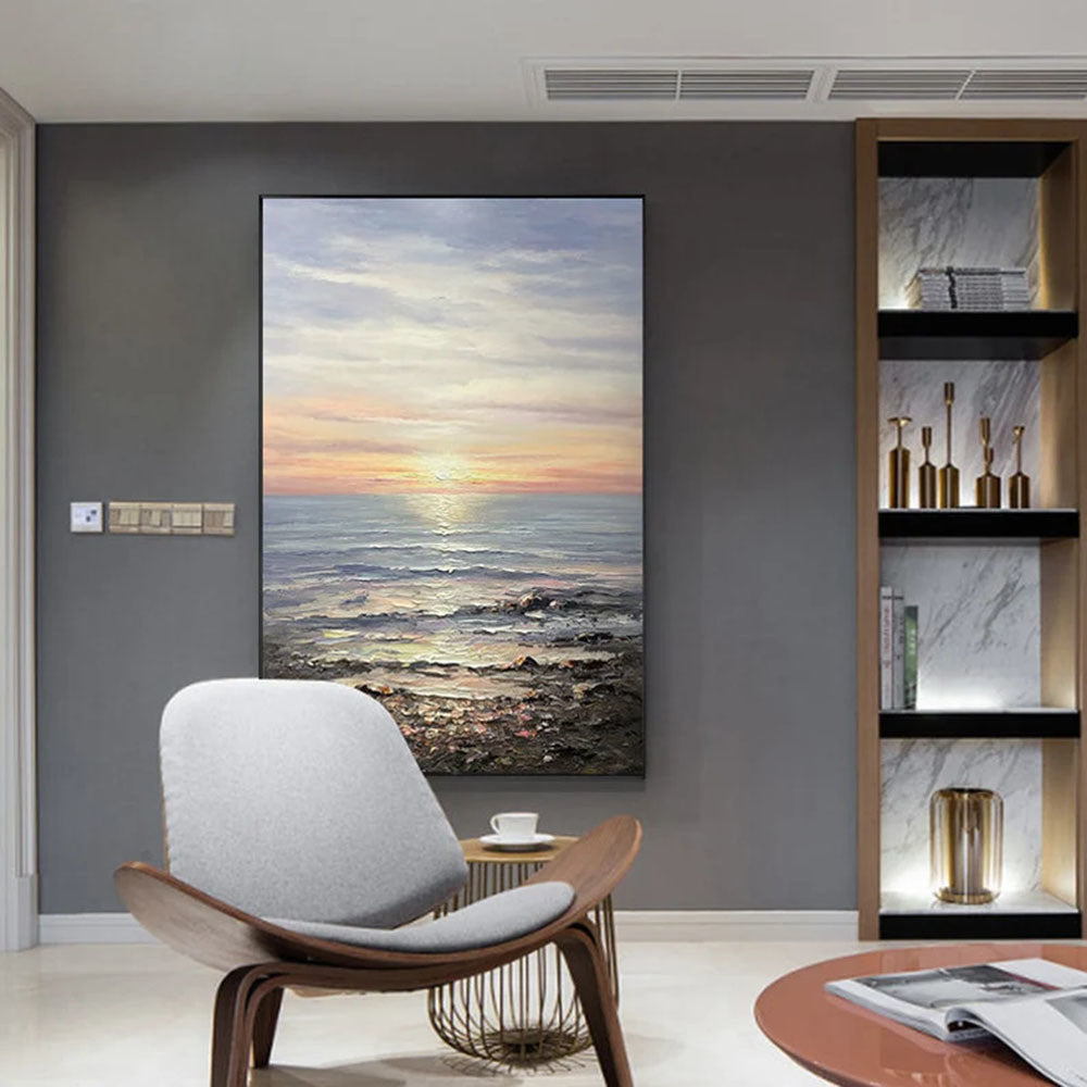 Ocean Painting Large Coastal Painting On Canvas Sea Landscape Painting Large Wall Sky Sea Painting Sea Level Painting Of Sunrise Landscape