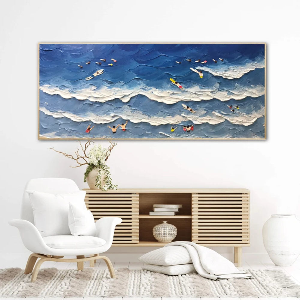 Landscape Family Beach Day Beach Joy Waves Coastal Abstract Custom Modern Hampton Large Hand Painted Thick Texture Palette Knife Painting