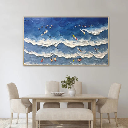 Landscape Family Beach Day Beach Joy Waves Coastal Abstract Custom Modern Hampton Large Hand Painted Thick Texture Palette Knife Painting