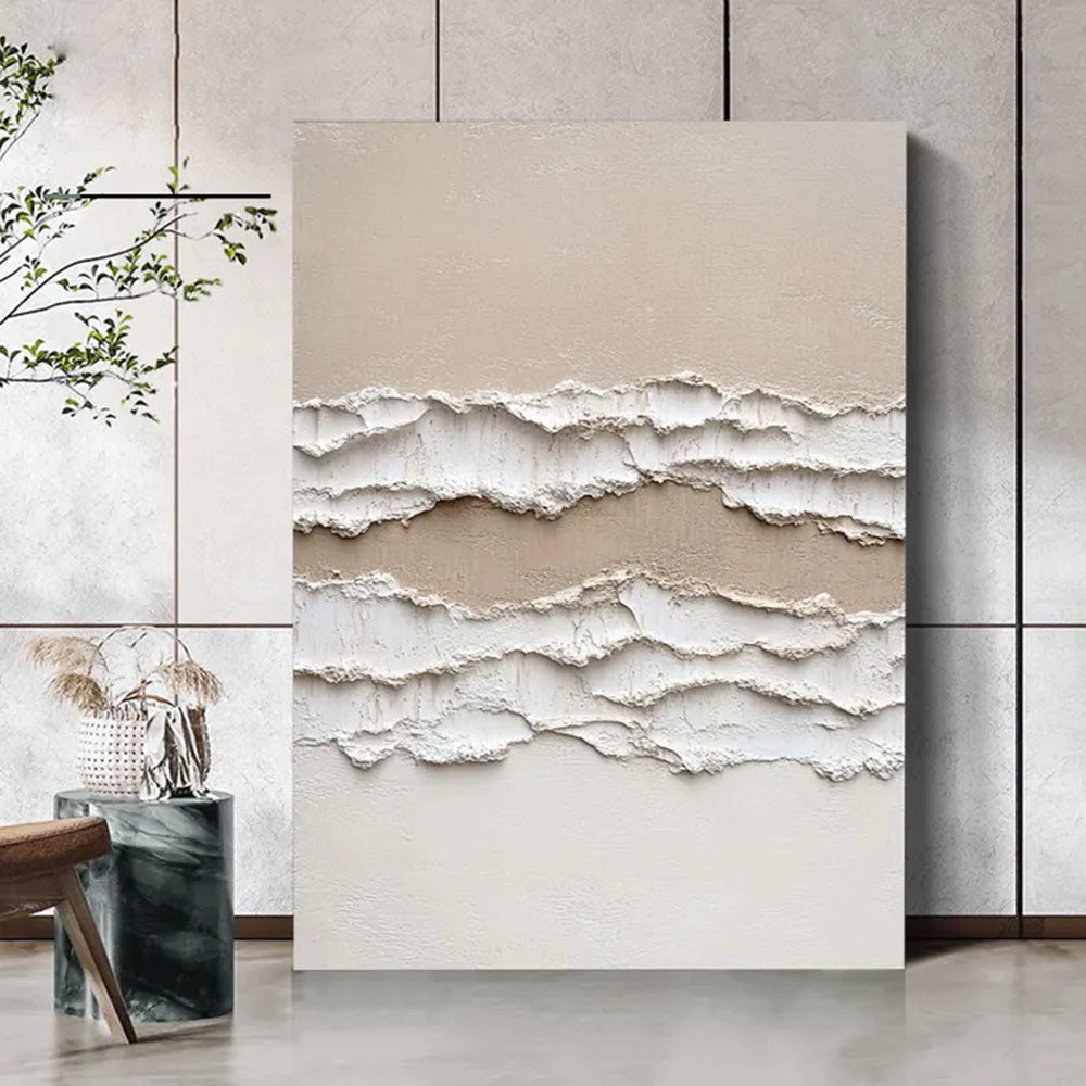 Original 3D Ocean Beach Painting Minimalist Landscape Abstract Painting Neutral 3D Textured Wall Art Abstract Wave Art Living Room Decor