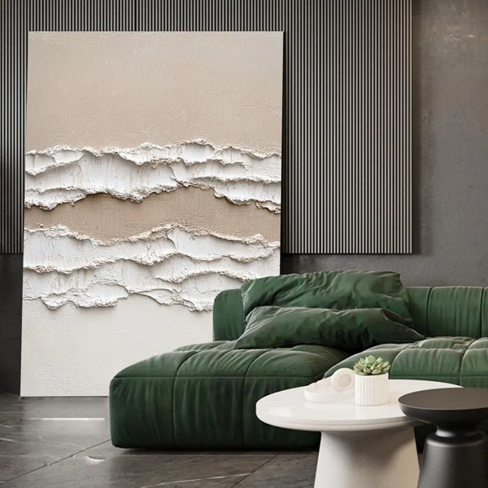 Original 3D Ocean Beach Painting Minimalist Landscape Abstract Painting Neutral 3D Textured Wall Art Abstract Wave Art Living Room Decor