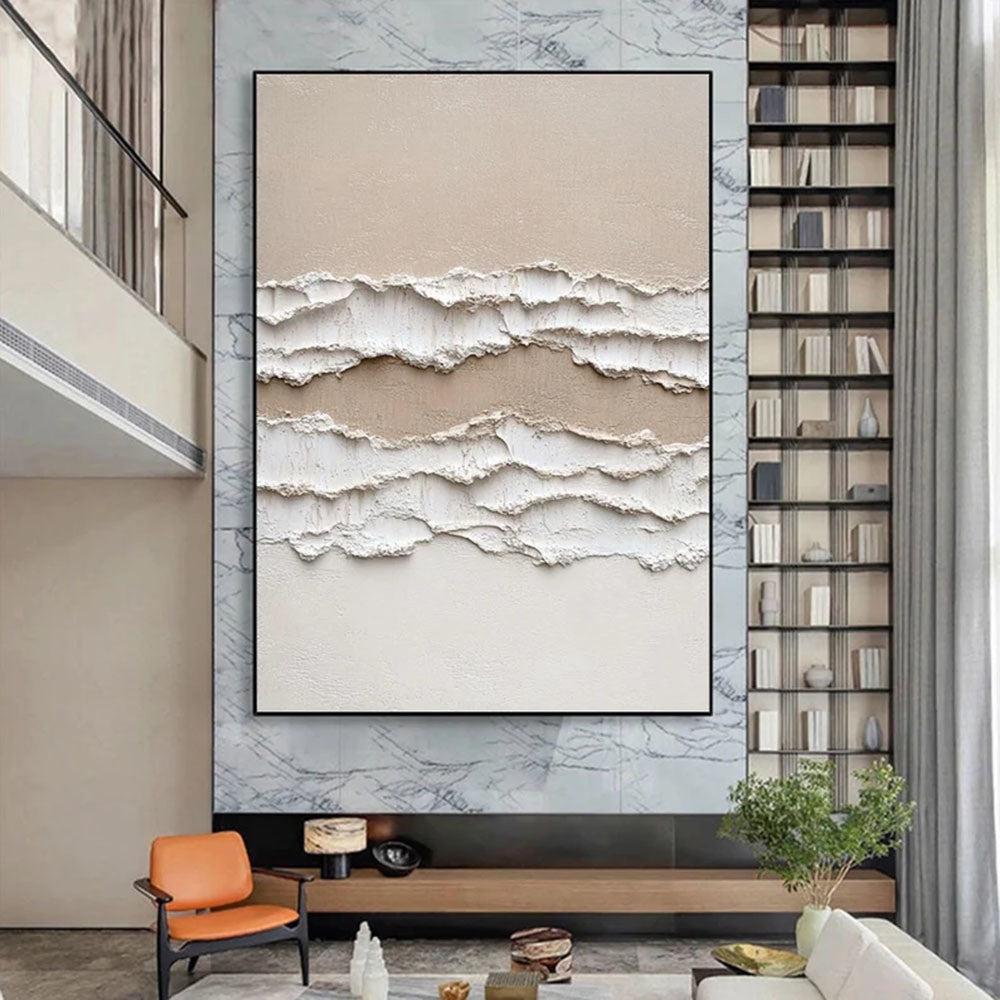 Original 3D Ocean Beach Painting Minimalist Landscape Abstract Painting Neutral 3D Textured Wall Art Abstract Wave Art Living Room Decor