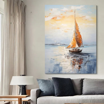 Large Blue Seascape Wall Painting Abstract Sailing Oil Painting Original Ocean Sailboat Art Sea Landscape Painting Living Room Wall Decor