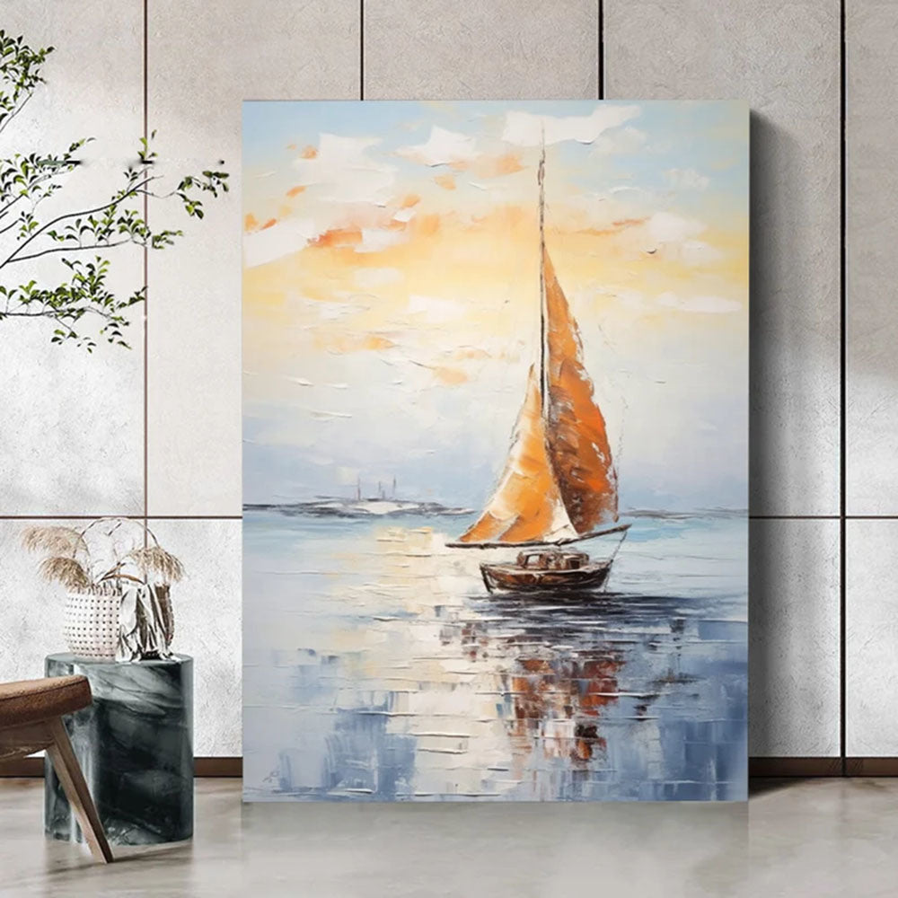 Large Blue Seascape Wall Painting Abstract Sailing Oil Painting Original Ocean Sailboat Art Sea Landscape Painting Living Room Wall Decor