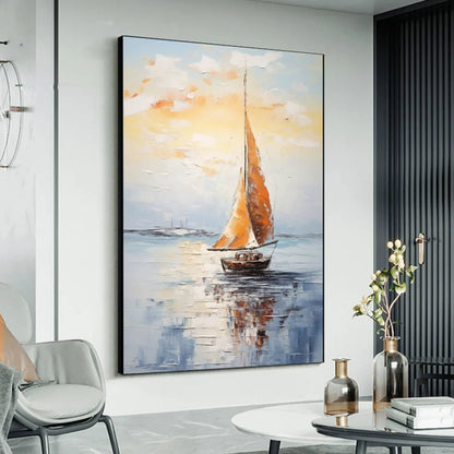 Large Blue Seascape Wall Painting Abstract Sailing Oil Painting Original Ocean Sailboat Art Sea Landscape Painting Living Room Wall Decor