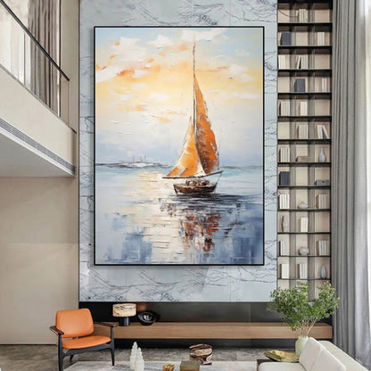 Large Blue Seascape Wall Painting Abstract Sailing Oil Painting Original Ocean Sailboat Art Sea Landscape Painting Living Room Wall Decor